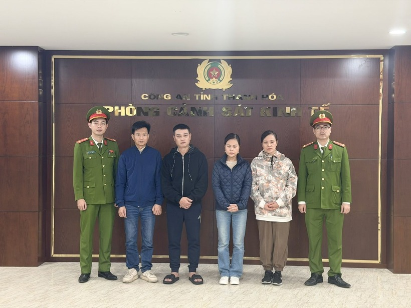 Các đối tượng trong đường dây bị khởi tố, bắt giữ. Ảnh: Công an tỉnh Thanh Hóa.