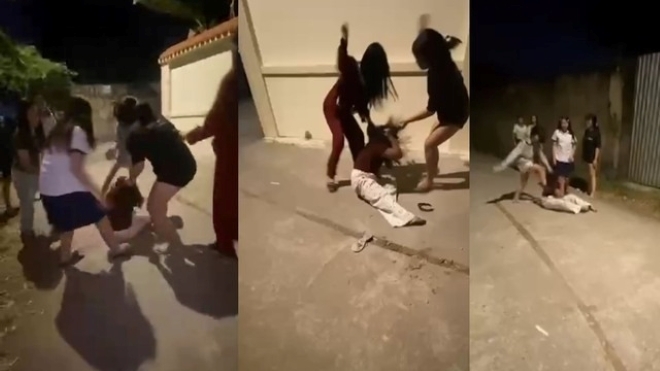 Nữ sinh bị nhóm người vây đánh. Ảnh: Thanh niên