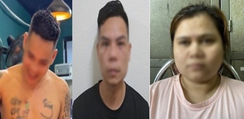 Từ trái sang, các đối tượng: Hà Thanh Tứ, Nguyễn Mạnh Hồ, Hà Thị Thu Hằng. Ảnh: Lao động