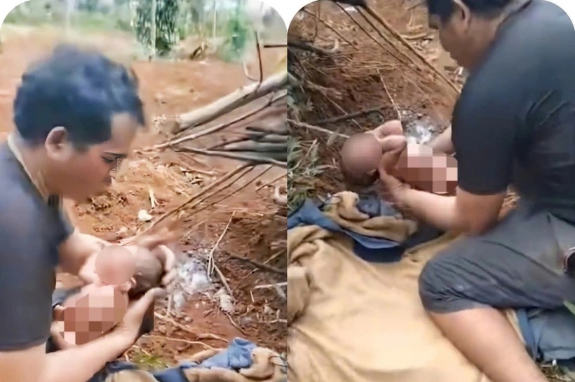 Bé gái sơ sinh còn nguyên dây rốn bị bỏ rơi ở rẫy cà phê. (Ảnh: Dân trí)