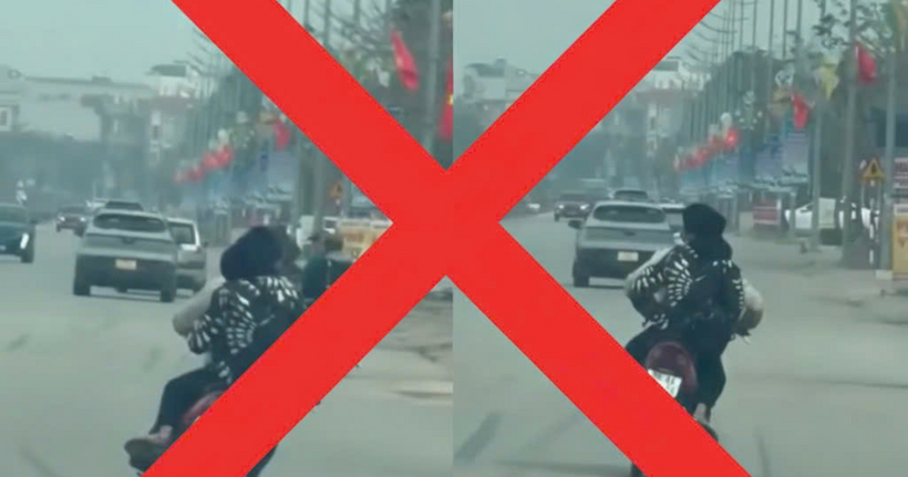 Hành vi điều khiển phương tiện gây mất trật tự, an toàn giao thông của hai nam thanh niên.