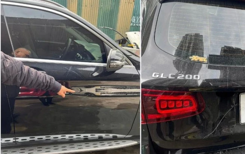 Xe Mercedes GLC200 ở Hà Nội bị phá hoại khi đỗ bên đường. Ảnh: Tạp chí Tri thức