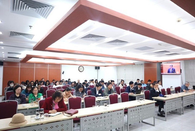 Các đại biểu tham dự trực tuyến tại điểm cầu Đảng ủy Trung ương Hội Luật gia Việt Nam.