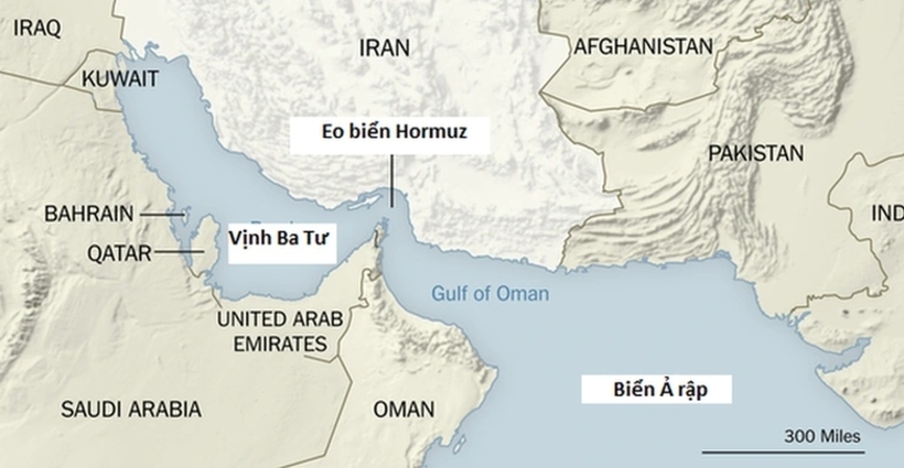 Bản đồ khu vực eo biển Hormuz. Ảnh: Dân trí/BBC