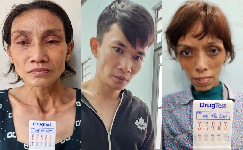 Các đối tượng cùng tang vật. (Ảnh: Công an tỉnh Đồng Nai)