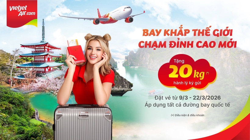 Bay cùng Vietjet, nhận ngay 20kg hành lý miễn phí và cơ hội trúng 01 lượng vàng 999,9 - 1