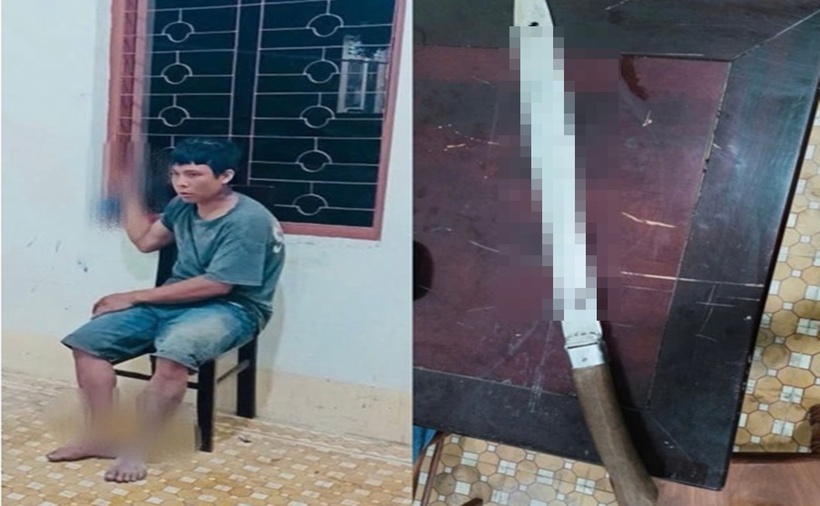 Hình ảnh một đối tượng bị bắt cùng hung khí gây án. (Ảnh: Công an tỉnh Gia Lai)