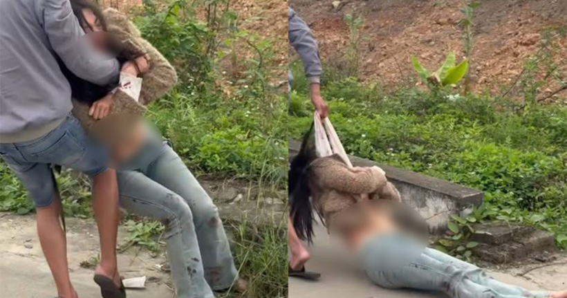 Hình ảnh cô gái bị người đàn ông kéo lê trên đường khiến người dùng mạng xã hội phẫn nộ.