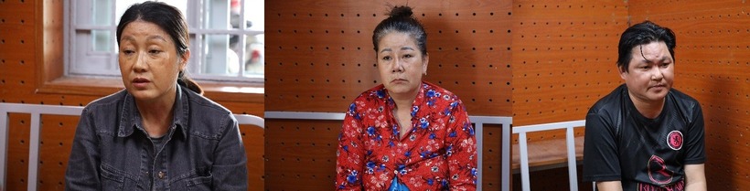 Các nghi can trong vụ dàn cảnh xô đẩy để cướp giật dây chuyền ở khu tham quan bị bắt giữ. Ảnh: Thanh niên.