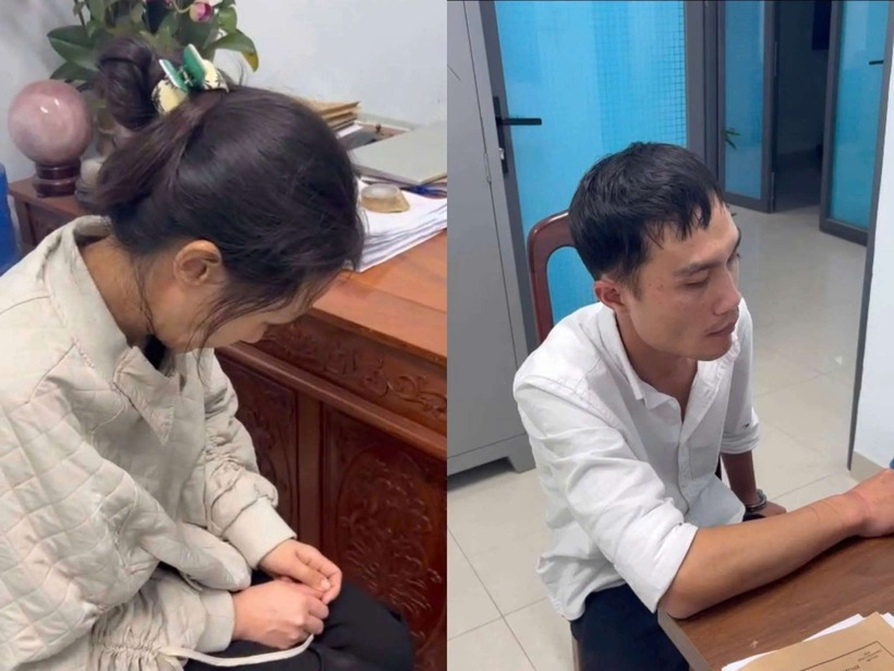 Lâm và Tuyết tại cơ quan công an. Ảnh: Công an cung cấp