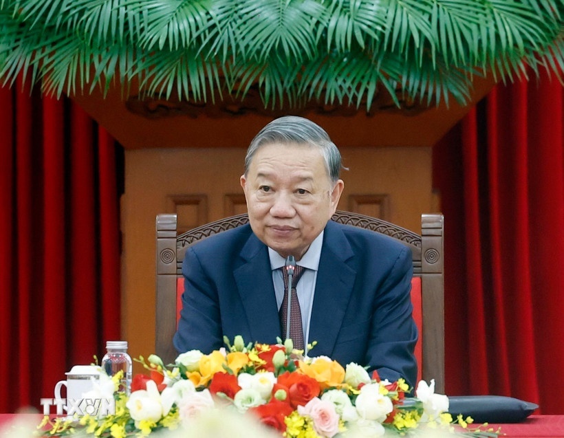 Tổng Bí thư Tô Lâm phát biểu tại buổi tiếp Bộ trưởng các Bộ Ngoại giao, Quốc phòng và Công an Trung Quốc - Ảnh: TTXVN