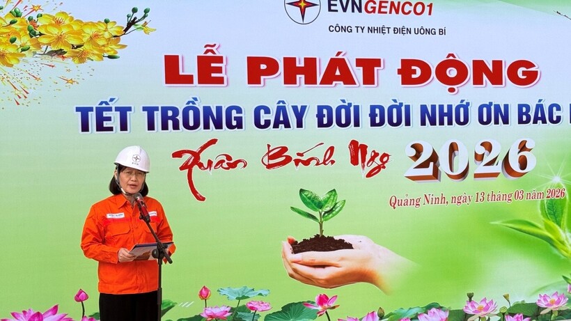 Đồng chí Nguyễn Thị Thu Hương – Chủ tịch Công đoàn Công ty phát biểu phát động phong trào “Tết trồng cây đời đời nhớ ơn Bác Hồ” Xuân 2026.
