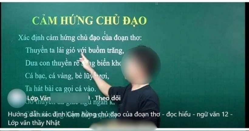 Ngữ liệu trích dẫn khác hoàn toàn so với nguyên tác bài thơ Đoàn thuyền đánh cá của "thầy giáo mạng" khiến nhiều người tỏ ra bất bình. (Ảnh: Cắt từ clip)