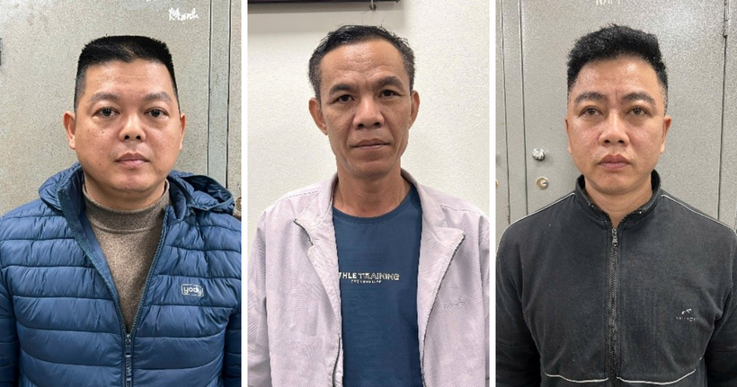 Nhóm đối tượng tại cơ quan công an. (Ảnh: Công an Bắc Ninh)