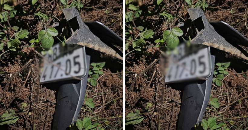 Biển kiểm soát xe bị các đối tượng chặt gãy. (Ảnh: Công an Phú Thọ)