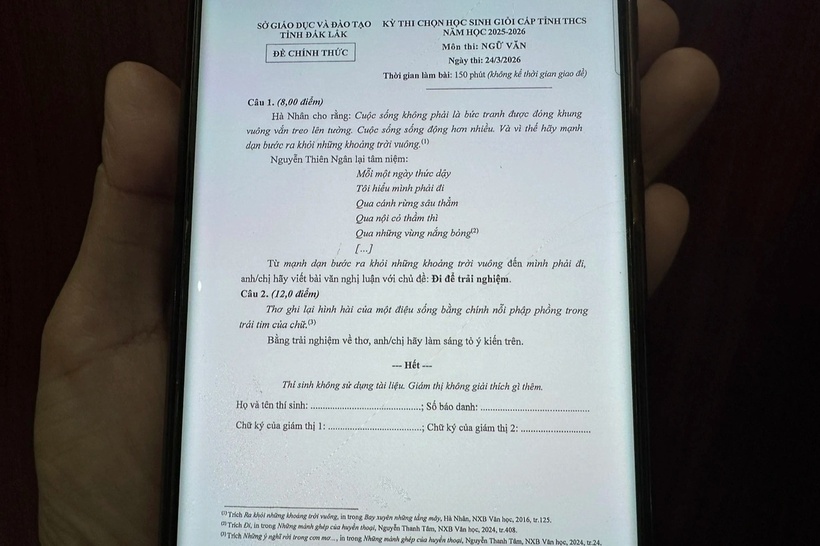 Đề thi chính thức không có lỗi chính tả do Sở GD&ĐT Đắk Lắk cung cấp. Ảnh: Dân trí