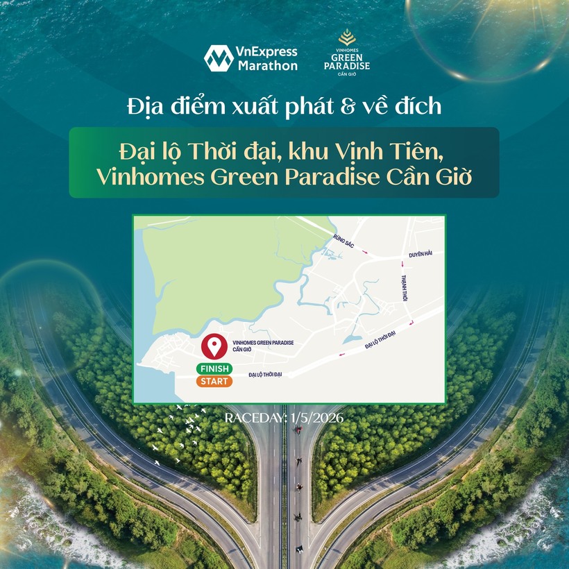 Điểm xuất phát và về đích nằm tại khu Vịnh Tiên, Vinhomes Green Paradise Cần Giờ