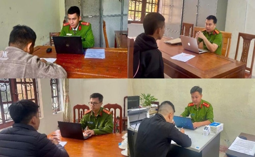 Lực lượng Công an tiến hành lấy lời khai các đối tượng. (Ảnh: Công an tỉnh Hà Tĩnh)