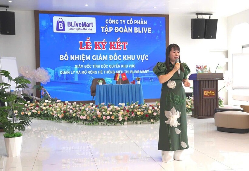 Bà Vũ Thị Minh Hoà - Chủ tịch tập đoàn Bell Đức Việt Nam chia sẻ về sản phẩm đáp ứng những tiêu chuẩn khắt khe nhất khi vào Blive Mart.