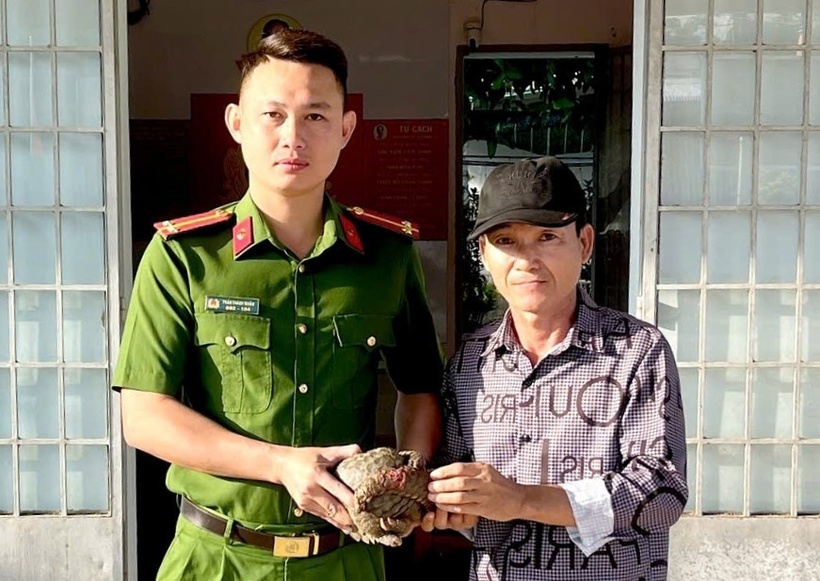 Phát hiện con vật quý hiếm "toàn thân đầy vảy" đi lạc, người dân giao nộp cho công an - 1