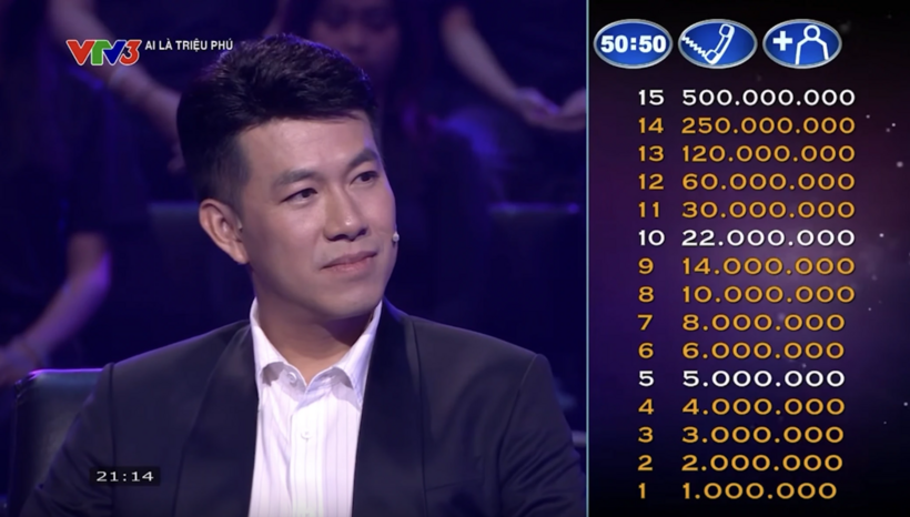 Người chơi trả lời đúng câu 15 trong chương trình "Ai là triệu phú" sẽ được nhận thưởng 500 triệu đồng.
