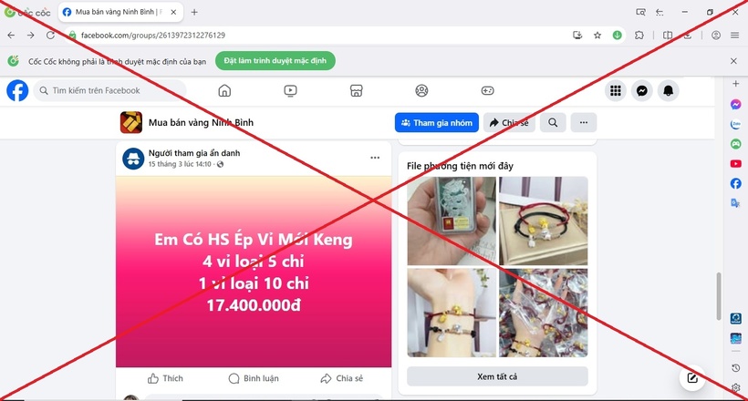 Bài đăng trong hội nhóm mua bán vàng bạc Ninh Bình. Ảnh: Cổng thông tin điện tử Công an tỉnh Ninh Bình