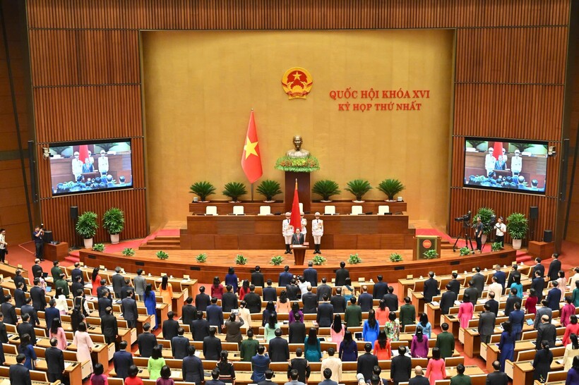 Quang cảnh buổi lễ tuyên thệ nhậm chức của Chủ tịch Quốc hội Trần Thanh Mẫn (Ảnh: Hồ Long).