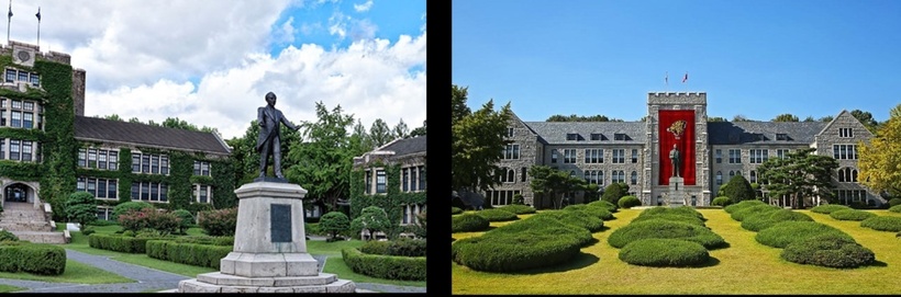 Khuôn viên Shinchon tại Đại học Yonsei (trái) và khuôn viên Anam, Đại học Hàn Quốc. Ảnh: Herald DB