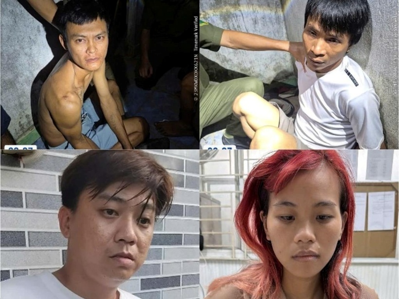 Từ trái sang phải: Trương Công Định, Phạm Ngọc Văn, Lý Ngọc Phong, Ngô Thị Hồng Như. (Ảnh: Công an tỉnh Đồng Nai)
