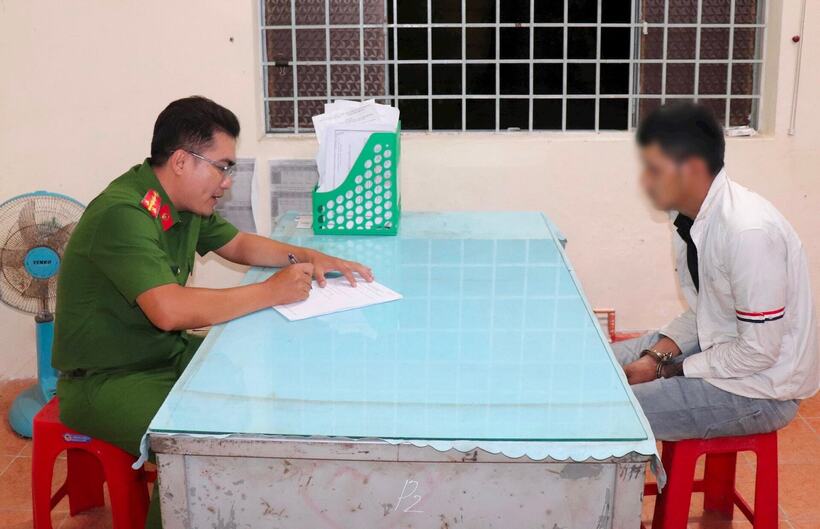 Đối tượng Tăng Hoàng Bi tại cơ quan Công an. Ảnh: Công Lý