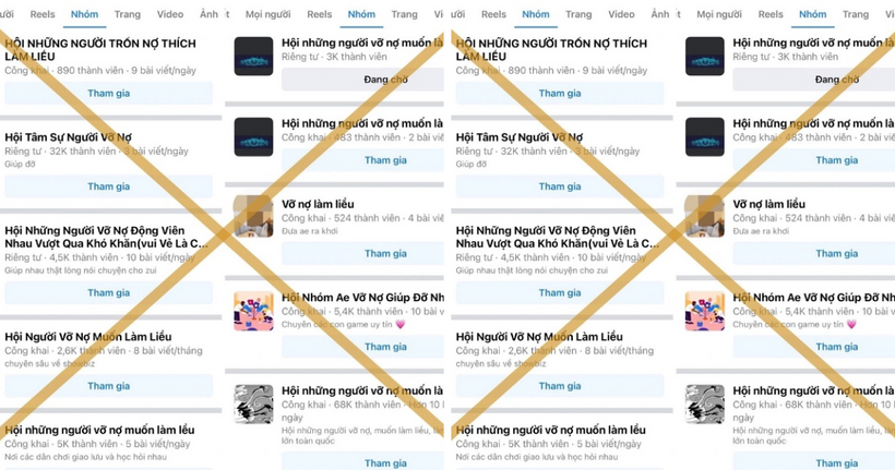 Nhiều hội nhóm “vỡ nợ, làm liều” hoạt động trên Facebook. (Ảnh: Công an Hà Nội)