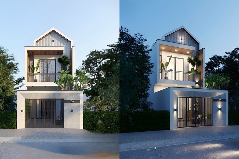 Nhà phố Scandinavian tối giản khối hộp (Flat Roof).