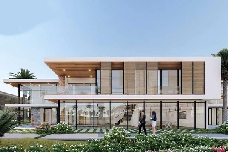 Mẫu thiết kế nhà ngang 12m, sâu 5m được thiết kế hiện đại với nhiều ô cửa kính được tận dụng để lấy sáng tối đa. (Ảnh: Vinavic)