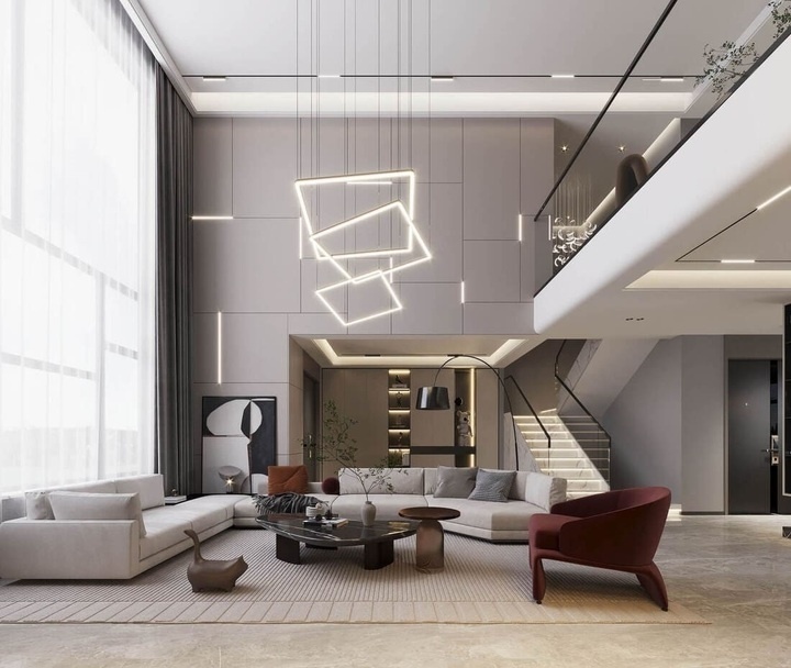 Tông màu kem khiến mẫu biệt thự thông tầng tràn ngập ánh sáng và hiện đại. (Ảnh: ehome)