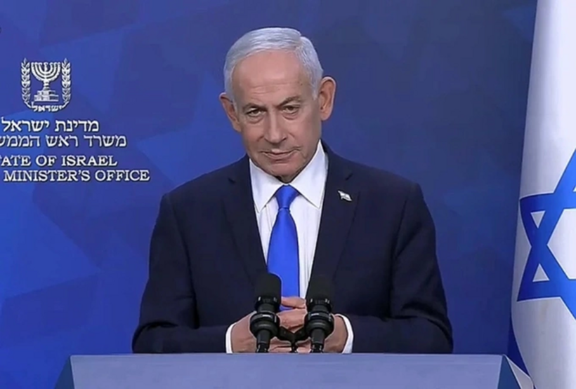 Thủ tướng Israel Benjamin Netanyahu trong bài phát biểu ngày 8/4. Ảnh:&nbsp;Times of Israel