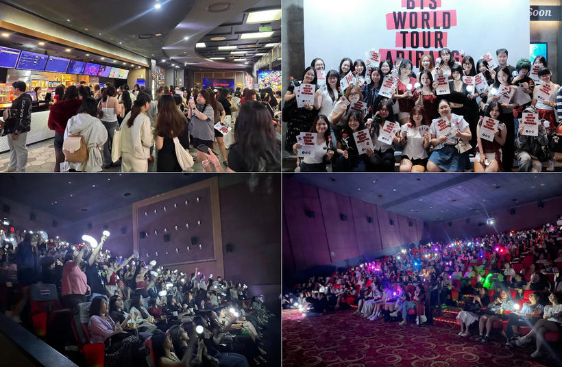 Người hâm mộ đổ xô ra rạp xem buổi phát trực tiếp tour diễn của BTS. Ảnh: Lotte Cinema.