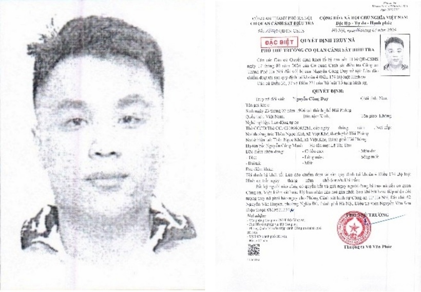 Quyết định truy nã đối tượng Nguyễn Công Duy. (Ảnh: Công an TP.Hà Nội)