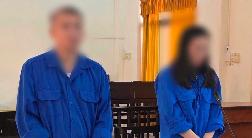 Bị cáo Trần Hữu Lộc và bị cáo Trần Huyền Trân tại phiên tòa.