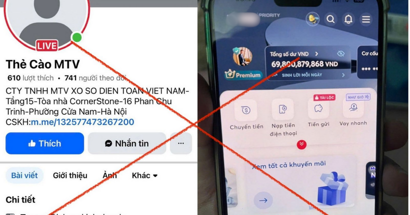 Cảnh báo thủ đoạn lừa đảo qua livestream “cào vé số ngoại trúng thưởng” trên Facebook. (Ảnh: Công an Ninh Bình)