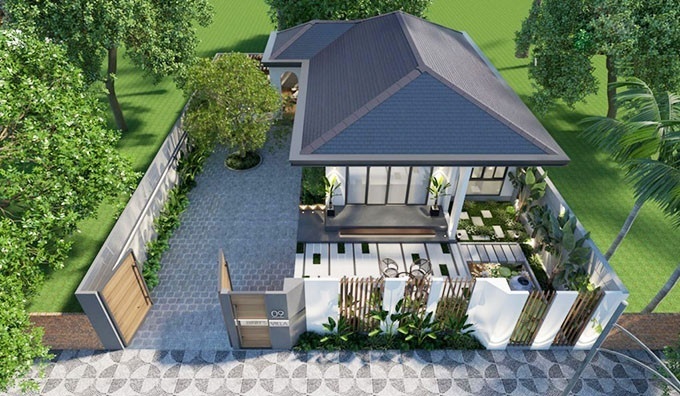 Biệt thự mini mái Thái 1 tầng.