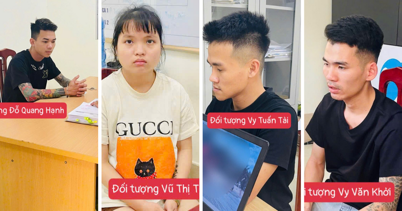 Nhóm đối tượng tại cơ quan công an. (Ảnh: Công an Bắc Ninh)