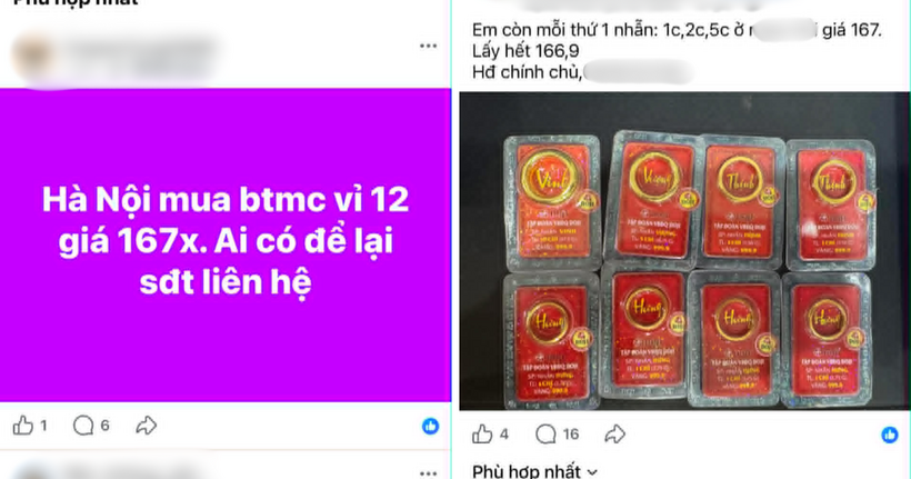 Một số bài đăng mua bán vàng trên mạng xã hội. Ảnh chụp màn hình ngày 27/4/2026