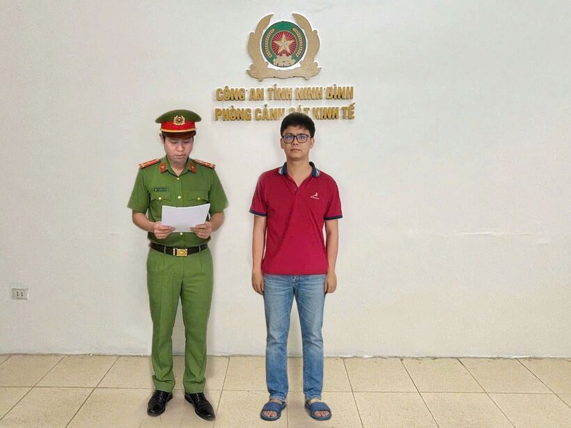 Bị can Nguyễn Thế Dũng tại Cơ quan Công an. Ảnh: Cổng thông tin điện tử Công an tỉnh Ninh Bình