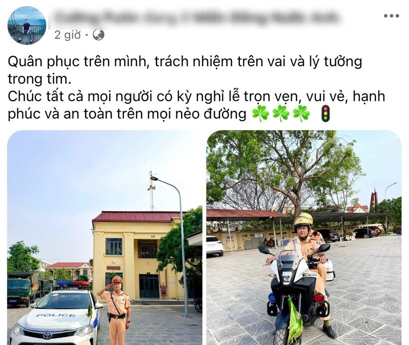 Dòng trạng thái đầy trách nhiệm của một cán bộ CSGT làm nhiệm vụ trong dịp lễ.