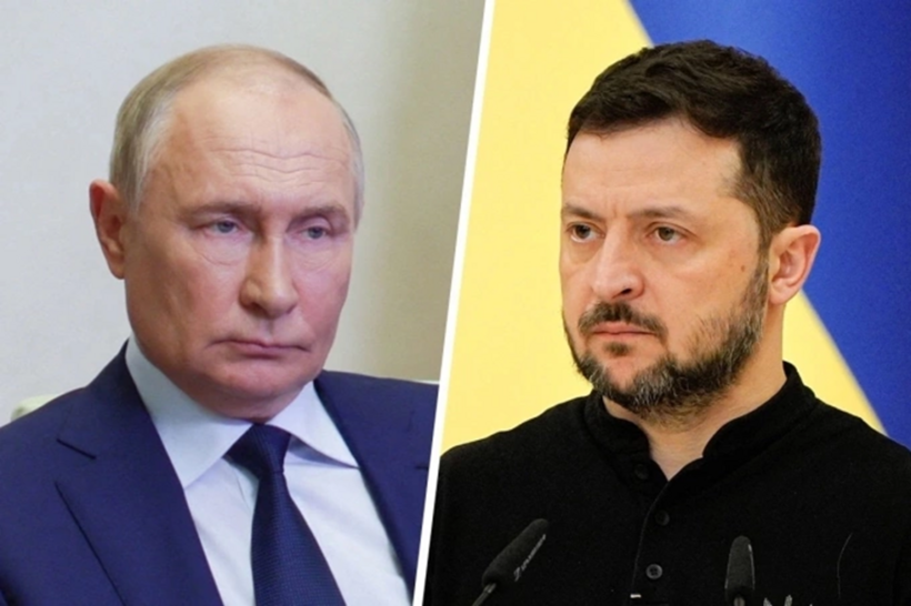Tổng thống Nga Vladimir Putin (trái) và Tổng thống Ukraine Volodymyr Zelensky. Ảnh:&nbsp;NBC News