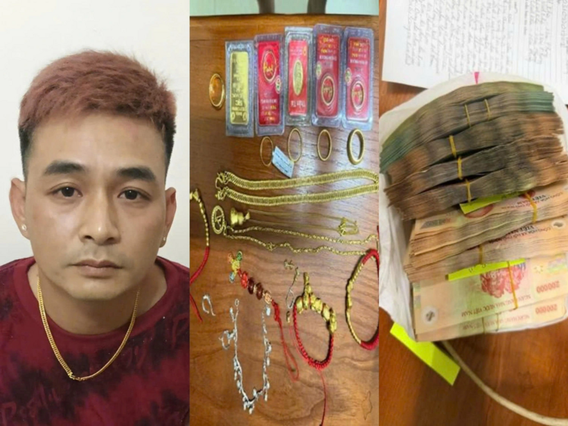 Nghi phạm Nguyễn Văn Sáng cùng tang vật của vụ án. Ảnh: Thanh Niên
