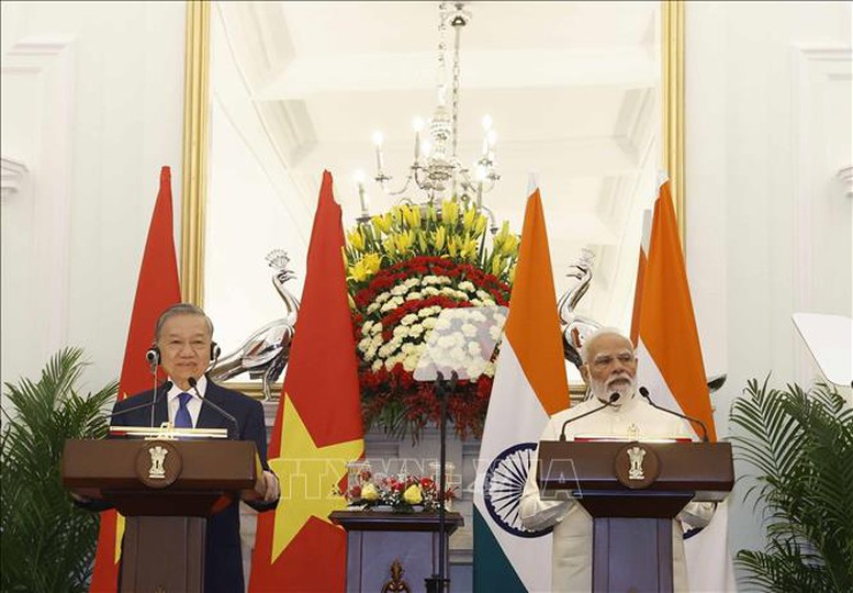 Tổng Bí thư, Chủ tịch nước Tô Lâm và Thủ tướng Ấn Độ Narendra Modi gặp gỡ báo chí - Ảnh: TTXVN