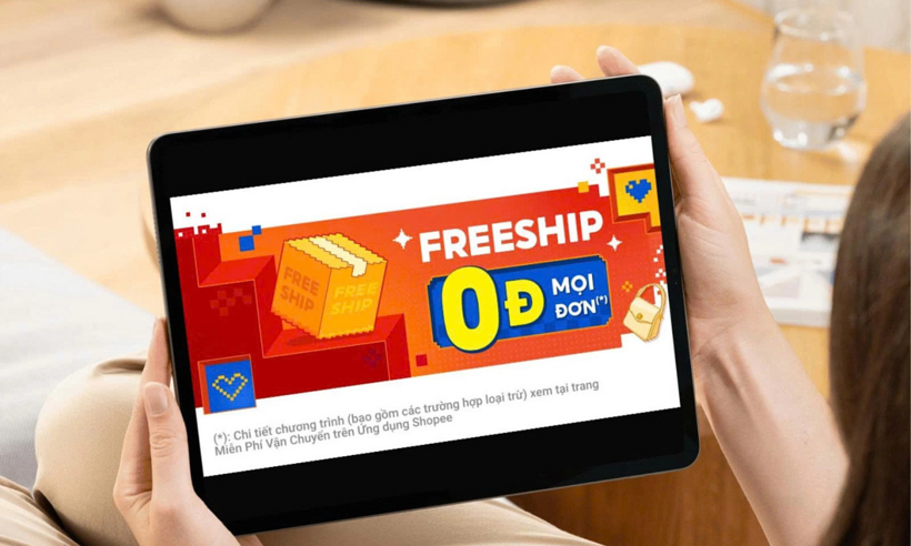 Một quảng cáo chương trình phí ship 0 đồng của Shopee. Ảnh: VnExpress