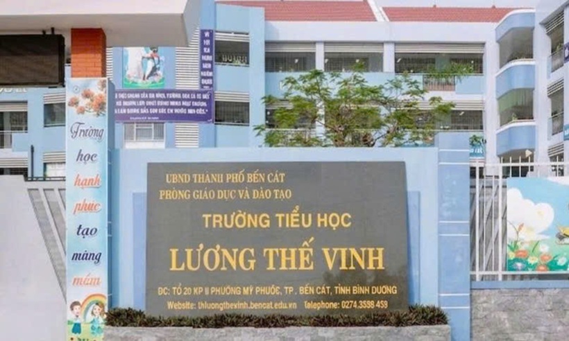 Trường Tiểu học Lương Thế Vinh, phường Bến Cát nơi xảy ra sự việc giáo viên dùng kim tiêm xử phạt học sinh. Ảnh: PLO