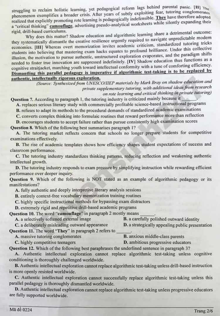 Thi tốt nghiệp THPT 2026: Đề thi thử môn Tiếng Anh - Sở GDĐT Nghệ An đợt 3 - 3